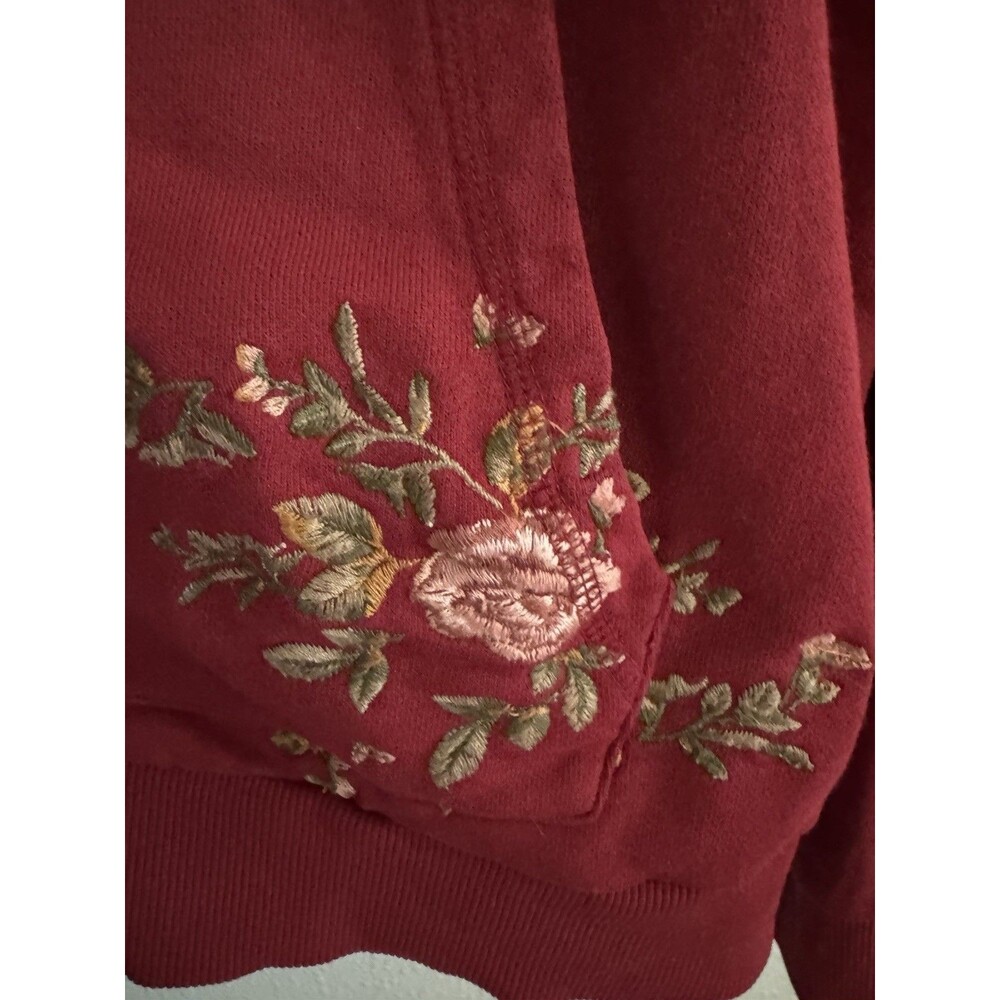 Driftwood Cranberry Size Medium Floral Embroidered Zip Up Hoodie Flaw: Zipper - Picture 3 of 7
